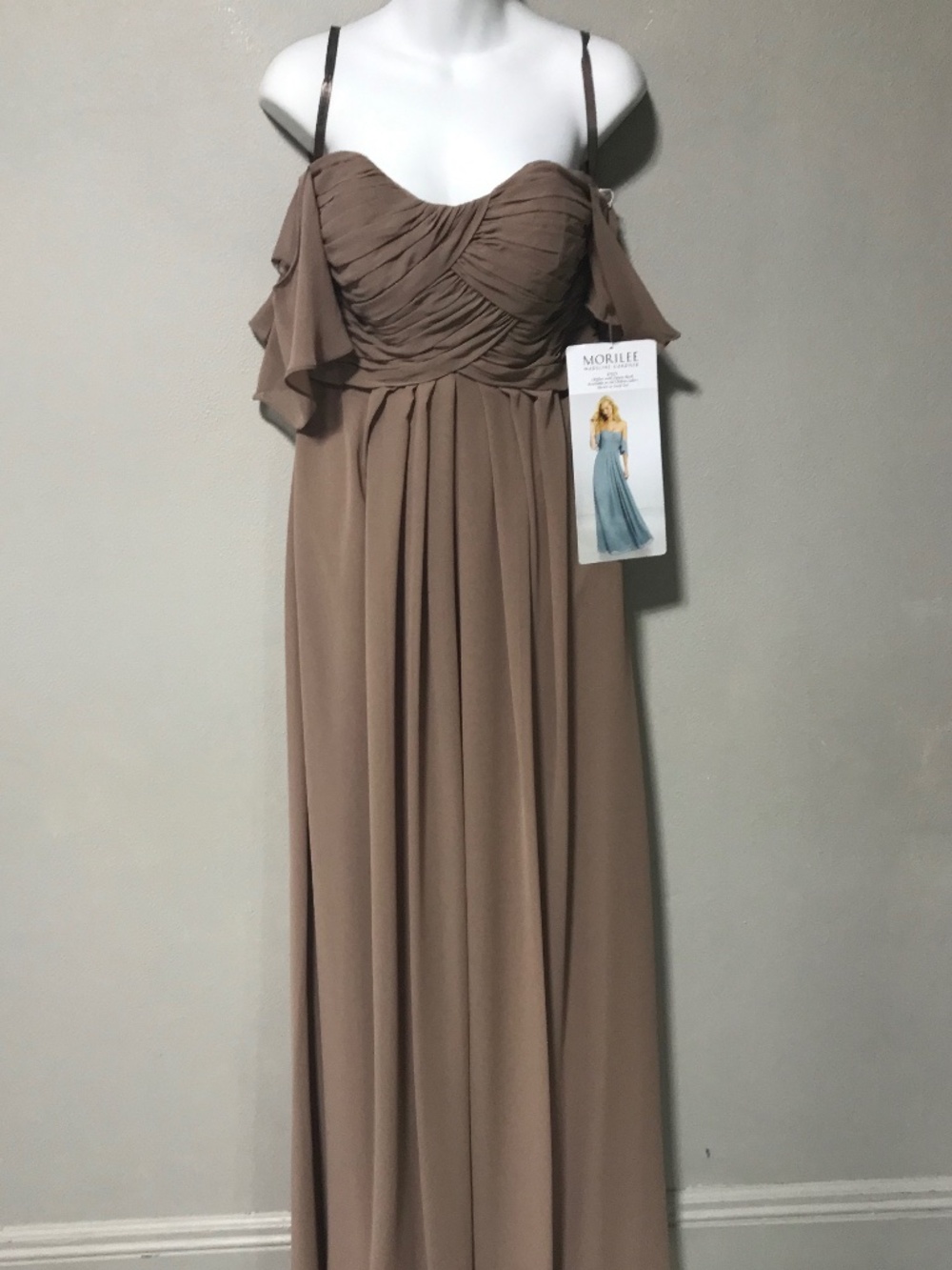 MORI LEE FAWN TAN CHIFFON GOWN SIZE 10